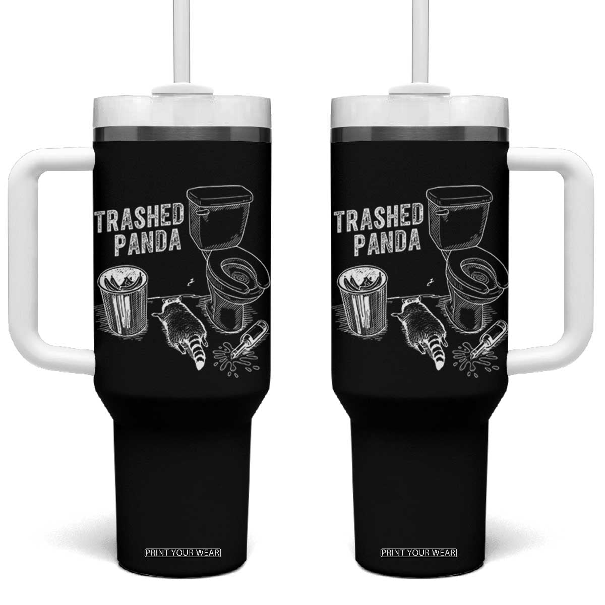 Funny Trashed Panda Tumbler With Handle Drunk Raccoon in Toilet Meme Hot Mess TS02 One Size: 40 oz Black Print Your Wear