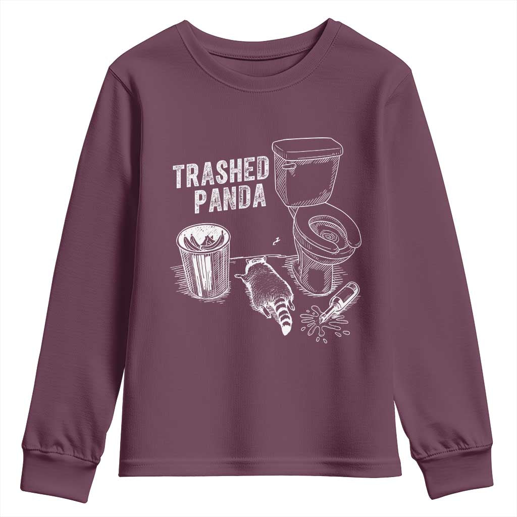 Funny Trashed Panda Youth Sweatshirt Drunk Raccoon in Toilet Meme Hot Mess TS02 Maroon Print Your Wear