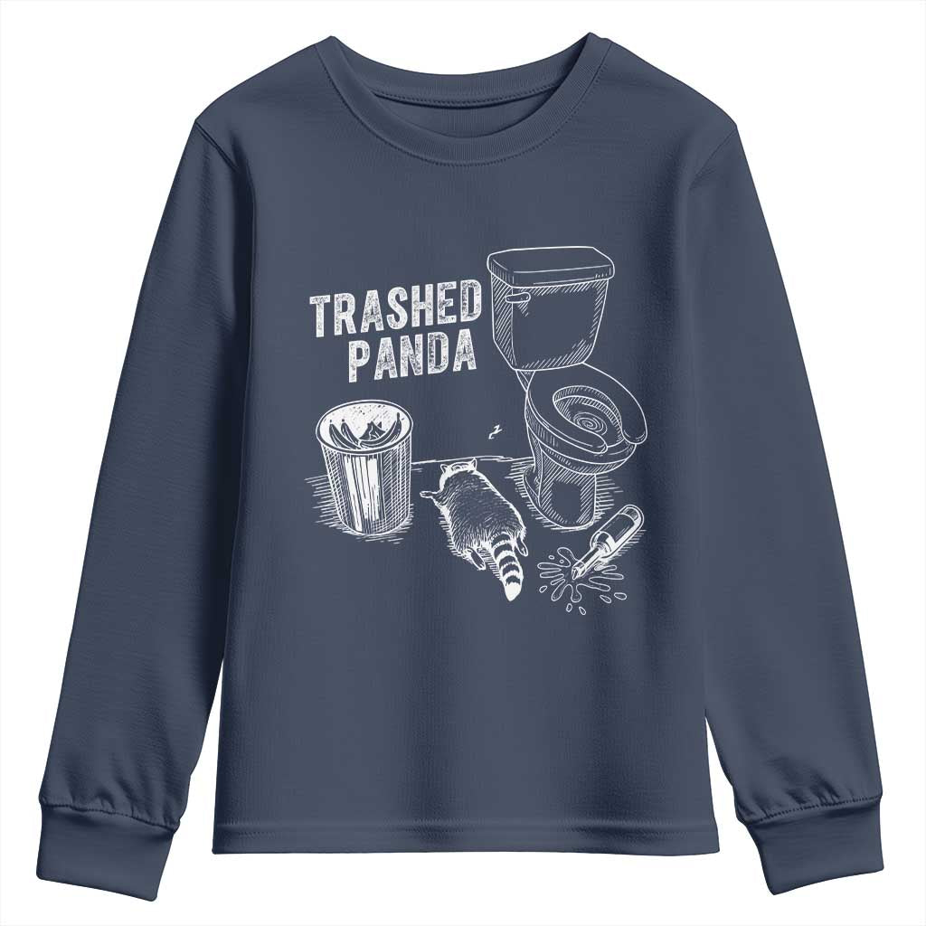 Funny Trashed Panda Youth Sweatshirt Drunk Raccoon in Toilet Meme Hot Mess TS02 Navy Print Your Wear