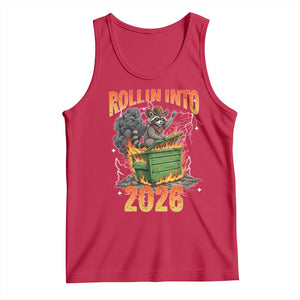 Dumpster Fire Raccoon Meme for Surviving 2025 Tank Top Rollin Into 2026 Trash Panda Energy TS02 Red Print Your Wear