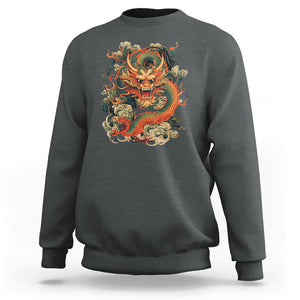 Traditional Chinese Dragon Graphic Sweatshirt TS02 Dark Heather Printyourwear