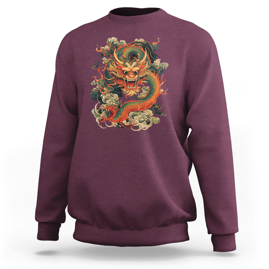 Traditional Chinese Dragon Graphic Sweatshirt TS02 Maroon Printyourwear