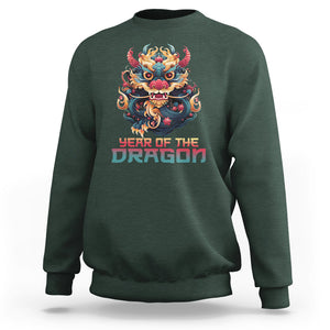 Year Of The Dragon 2024 Sweatshirt Happy Lunar Chinese New Year Astrology Horoscopes TS02 Dark Forest Green Printyourwear