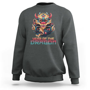 Year Of The Dragon 2024 Sweatshirt Happy Lunar Chinese New Year Astrology Horoscopes TS02 Dark Heather Printyourwear