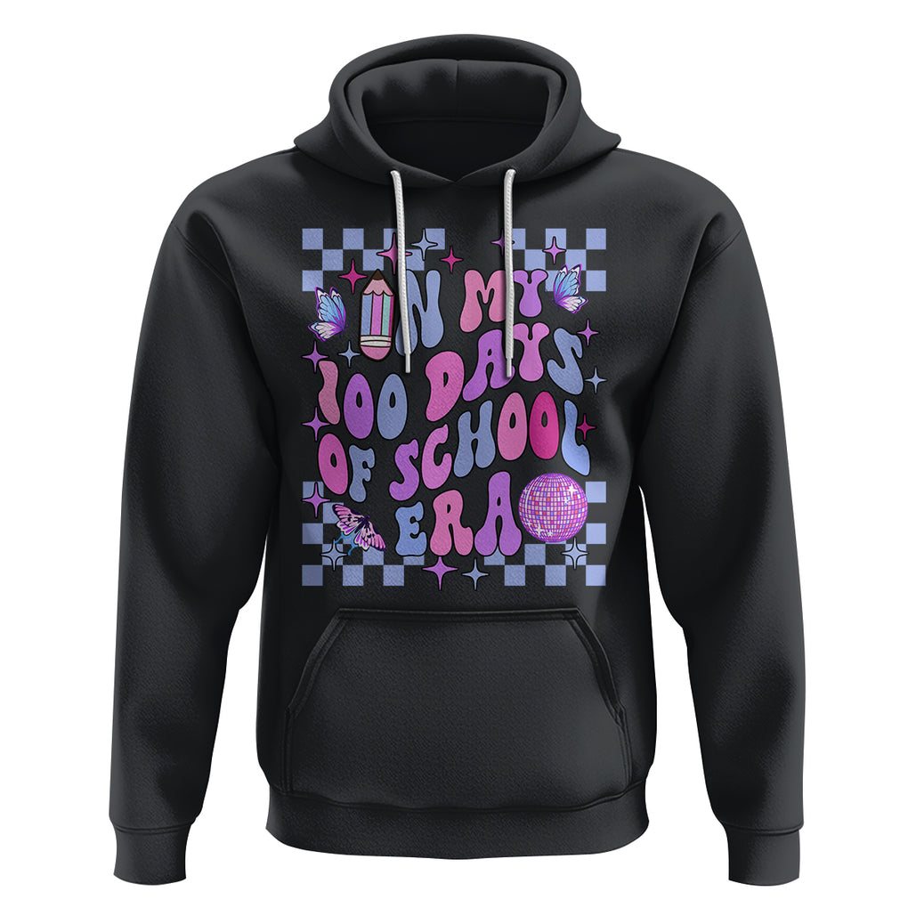 In My 100 Days of School Era Hoodie Retro Groovy TS02 Black Printyourwear