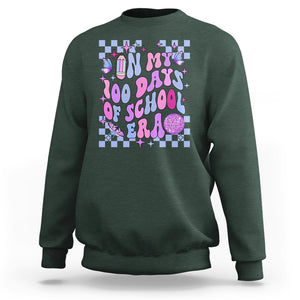 In My 100 Days of School Era Sweatshirt Retro Groovy TS02 Dark Forest Green Printyourwear