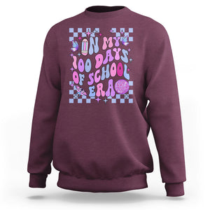 In My 100 Days of School Era Sweatshirt Retro Groovy TS02 Maroon Printyourwear