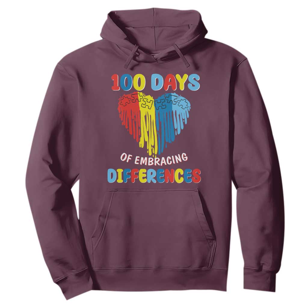 100 Days of School IEP Hoodie Embrace Differences Neurodiversity Autism ADHD Awareness TS02 Maroon Printyourwear