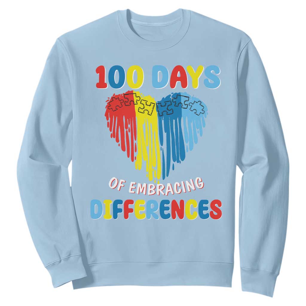 100 Days of School IEP Sweatshirt Embrace Differences Neurodiversity Autism ADHD Awareness TS02 Light Blue Printyourwear