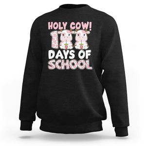 Holy Cow 100 Days of School Sweatshirt Cute Pink Dairy Cattle TS02 Black Printyourwear