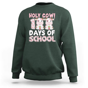 Holy Cow 100 Days of School Sweatshirt Cute Pink Dairy Cattle TS02 Dark Forest Green Printyourwear