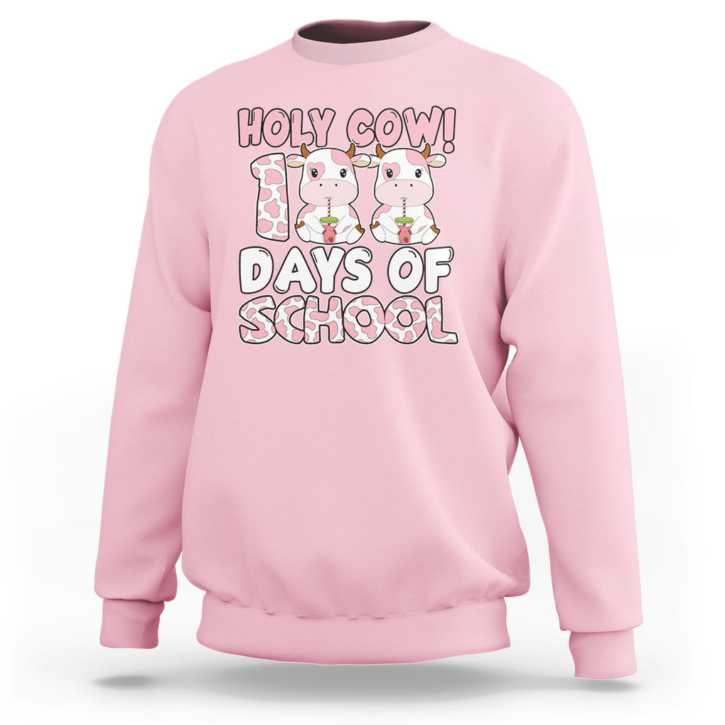 Holy Cow 100 Days of School Sweatshirt Cute Pink Dairy Cattle TS02 Light Pink Printyourwear