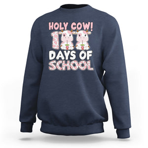 Holy Cow 100 Days of School Sweatshirt Cute Pink Dairy Cattle TS02 Navy Printyourwear