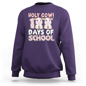 Holy Cow 100 Days of School Sweatshirt Cute Pink Dairy Cattle TS02 Purple Printyourwear