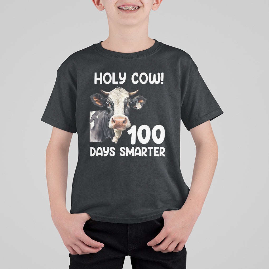 Holy Cow 100 Days of School T Shirt For Kid 100 Days Smarter Funny Moo Dairy Cattle TS02 Black Printyourwear