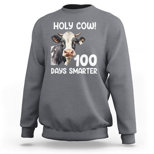 Holy Cow 100 Days of School Sweatshirt 100 Days Smarter Funny Moo Dairy Cattle TS02 Charcoal Printyourwear