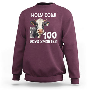 Holy Cow 100 Days of School Sweatshirt 100 Days Smarter Funny Moo Dairy Cattle TS02 Maroon Printyourwear