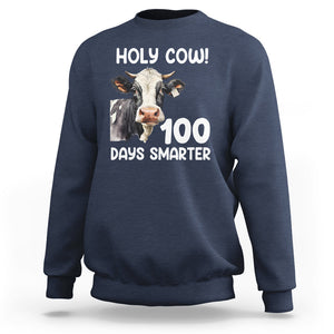 Holy Cow 100 Days of School Sweatshirt 100 Days Smarter Funny Moo Dairy Cattle TS02 Navy Printyourwear