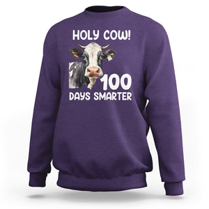 Holy Cow 100 Days of School Sweatshirt 100 Days Smarter Funny Moo Dairy Cattle TS02 Purple Printyourwear