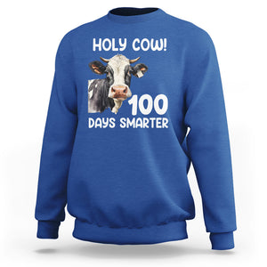 Holy Cow 100 Days of School Sweatshirt 100 Days Smarter Funny Moo Dairy Cattle TS02 Royal Blue Printyourwear