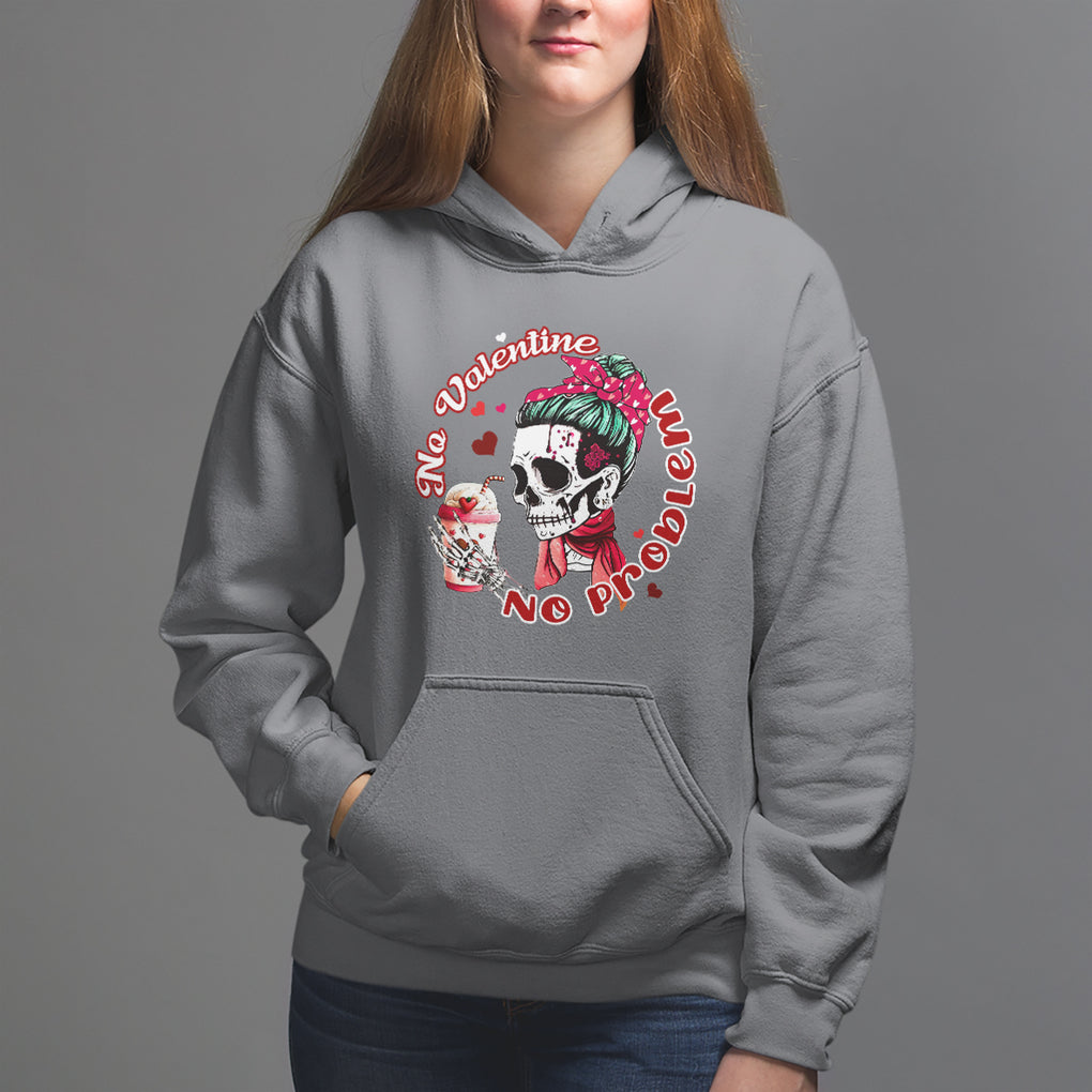 Single Skeleton Hoodie Messy Bun Skull No Valetine No Problem Anti Valentines TS02 Charcoal Printyourwear
