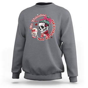 Single Skeleton Sweatshirt Messy Bun Skull No Valetine No Problem Anti Valentines TS02 Charcoal Printyourwear