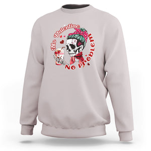 Single Skeleton Sweatshirt Messy Bun Skull No Valetine No Problem Anti Valentines TS02 Ice Gray Printyourwear