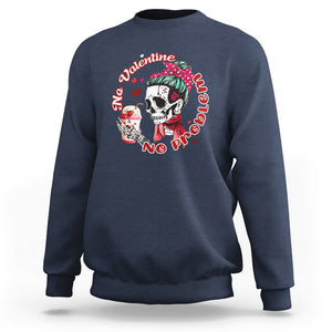 Skeleton Anti Valentine Sweatshirt No Valentine No Problem Messy Bun TS02 Navy Printyourwear