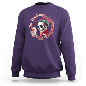 Skeleton Anti Valentine Sweatshirt No Valentine No Problem Messy Bun TS02 Purple Printyourwear