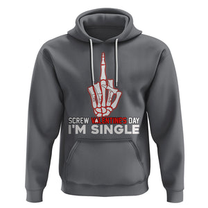 Funny Anti Valentines Hoodie Screw Valentine's Day I'm Single Skeleton Middle Finger TS02 Charcoal Printyourwear