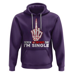 Funny Anti Valentines Hoodie Screw Valentine's Day I'm Single Skeleton Middle Finger TS02 Purple Printyourwear