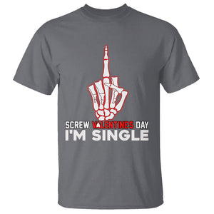 Funny Anti Valentines T Shirt Screw Valentine's Day I'm Single Skeleton Middle Finger TS02 Charcoal Printyourwear