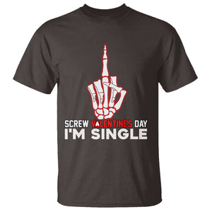 Funny Anti Valentines T Shirt Screw Valentine's Day I'm Single Skeleton Middle Finger TS02 Dark Chocolate Printyourwear