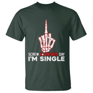 Funny Anti Valentines T Shirt Screw Valentine's Day I'm Single Skeleton Middle Finger TS02 Dark Forest Green Printyourwear