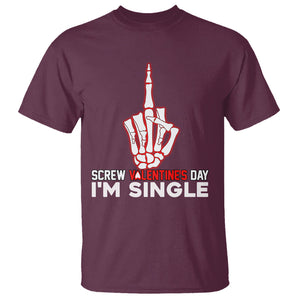 Funny Anti Valentines T Shirt Screw Valentine's Day I'm Single Skeleton Middle Finger TS02 Maroon Printyourwear