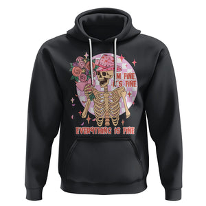 Skeleton Anti Valentine Hoodie I'm Fine It's Fine Everything's Fine Retro Pink Funny Western Cowboy TS02 Black Printyourwear