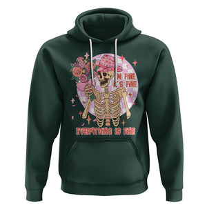 Skeleton Anti Valentine Hoodie I'm Fine It's Fine Everything's Fine Retro Pink Funny Western Cowboy TS02 Dark Forest Green Printyourwear