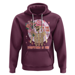 Skeleton Anti Valentine Hoodie I'm Fine It's Fine Everything's Fine Retro Pink Funny Western Cowboy TS02 Maroon Printyourwear