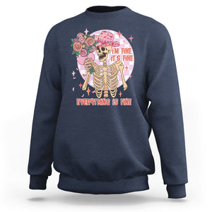 Skeleton Anti Valentine Sweatshirt I'm Fine It's Fine Everything's Fine Retro Pink Funny Western Cowboy TS02 Navy Printyourwear