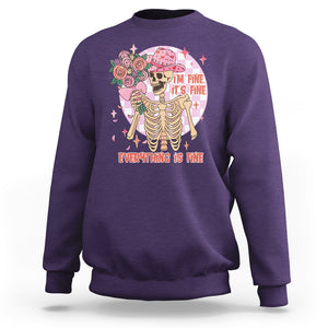 Skeleton Anti Valentine Sweatshirt I'm Fine It's Fine Everything's Fine Retro Pink Funny Western Cowboy TS02 Purple Printyourwear