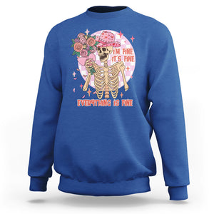 Skeleton Anti Valentine Sweatshirt I'm Fine It's Fine Everything's Fine Retro Pink Funny Western Cowboy TS02 Royal Blue Printyourwear