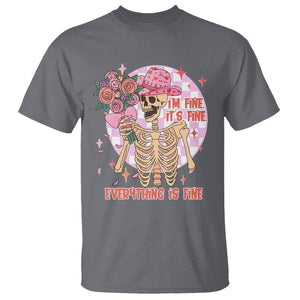 Skeleton Anti Valentine T Shirt I'm Fine It's Fine Everything's Fine Retro Pink Funny Western Cowboy TS02 Charcoal Printyourwear