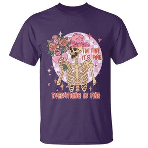 Skeleton Anti Valentine T Shirt I'm Fine It's Fine Everything's Fine Retro Pink Funny Western Cowboy TS02 Purple Printyourwear