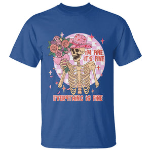 Skeleton Anti Valentine T Shirt I'm Fine It's Fine Everything's Fine Retro Pink Funny Western Cowboy TS02 Royal Blue Printyourwear