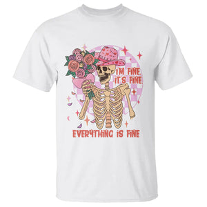 Skeleton Anti Valentine T Shirt I'm Fine It's Fine Everything's Fine Retro Pink Funny Western Cowboy TS02 White Printyourwear