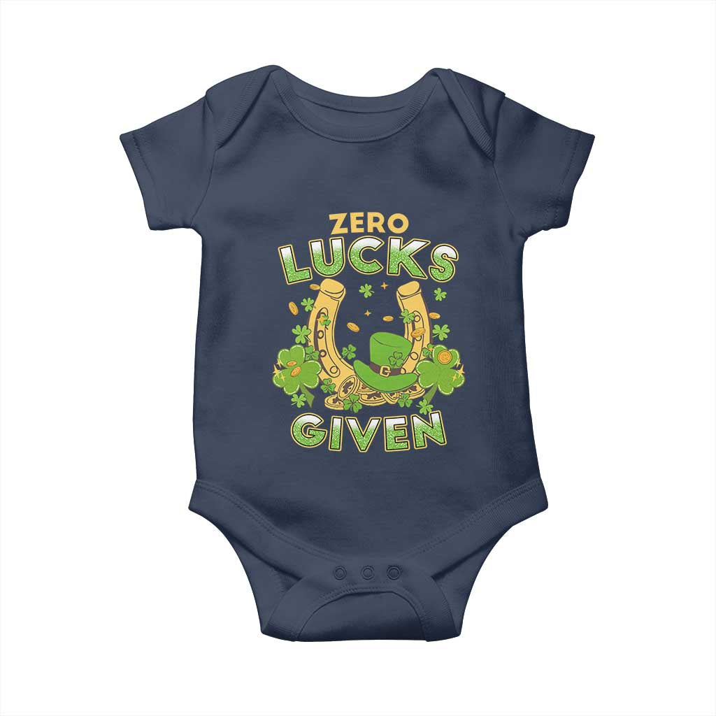 Funny St Patricks Day Baby Onesie Zero Lucks Given Irish Shamrock TS02 Navy Print Your Wear