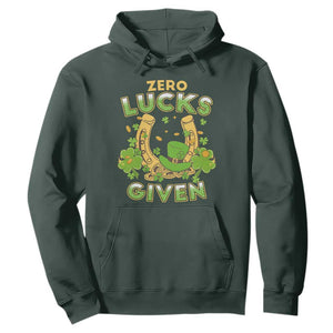 Funny St Patricks Day Hoodie Zero Lucks Given Irish Shamrock TS02 Dark Forest Green Print Your Wear