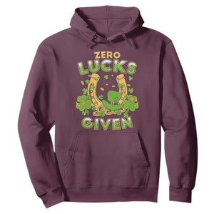 Funny St Patricks Day Hoodie Zero Lucks Given Irish Shamrock TS02 Maroon Print Your Wear