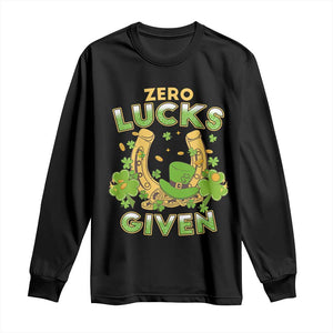 Funny St Patricks Day Long Sleeve Shirt Zero Lucks Given Irish Shamrock TS02 Black Print Your Wear