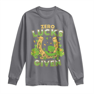 Funny St Patricks Day Long Sleeve Shirt Zero Lucks Given Irish Shamrock TS02 Charcoal Print Your Wear